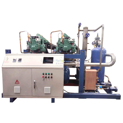 Unidade de compressor de refrigeração de tipo parafuso semi-hermático montada em rack para solução de refrigeração melhorada